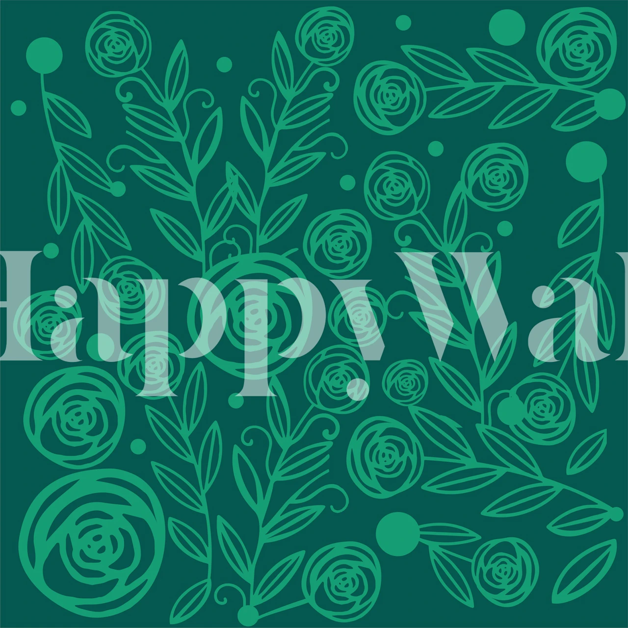 Dark forest green wallpaper med handdrawn roses