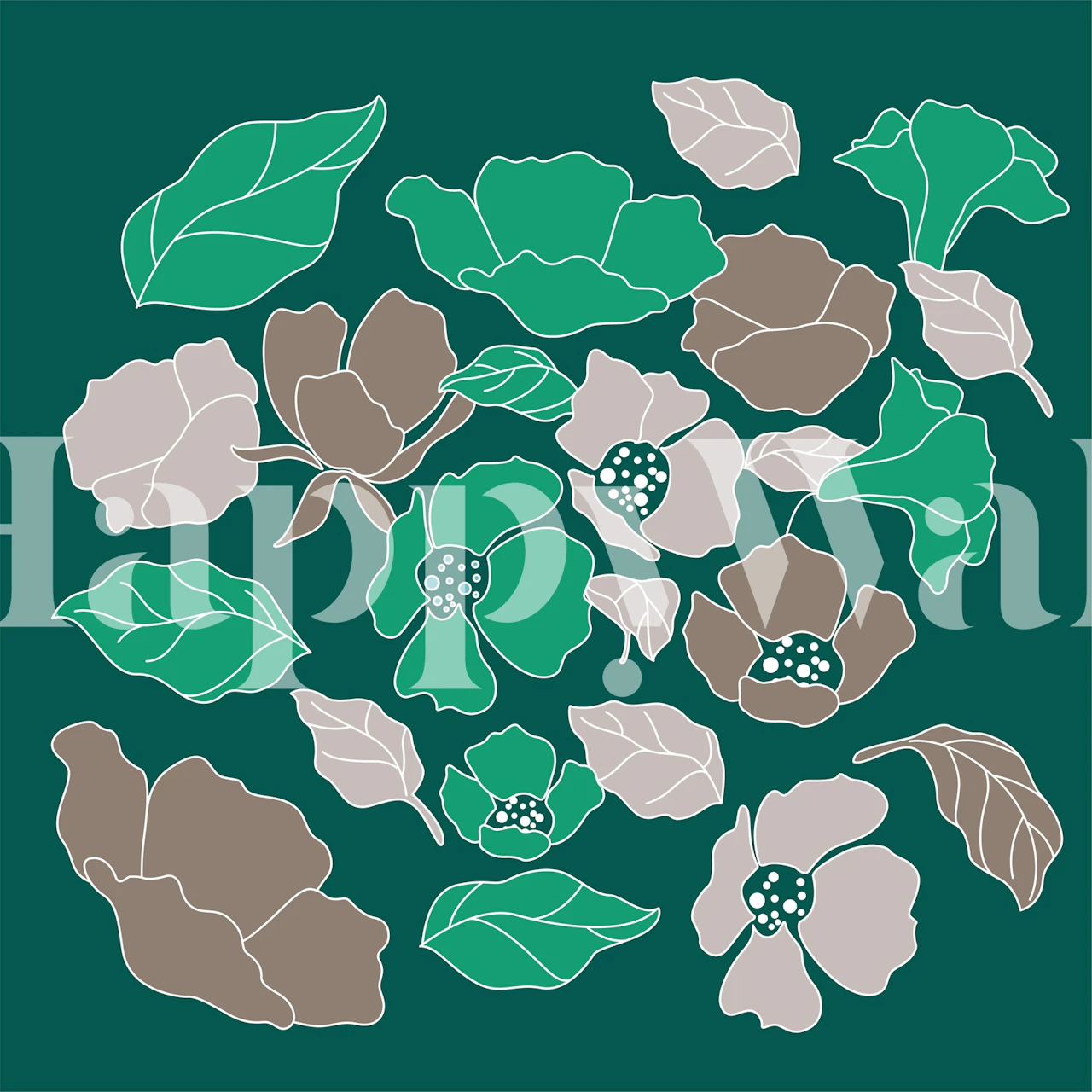 Green floral wallpaper featuring leaves and blossoms in soft colors
