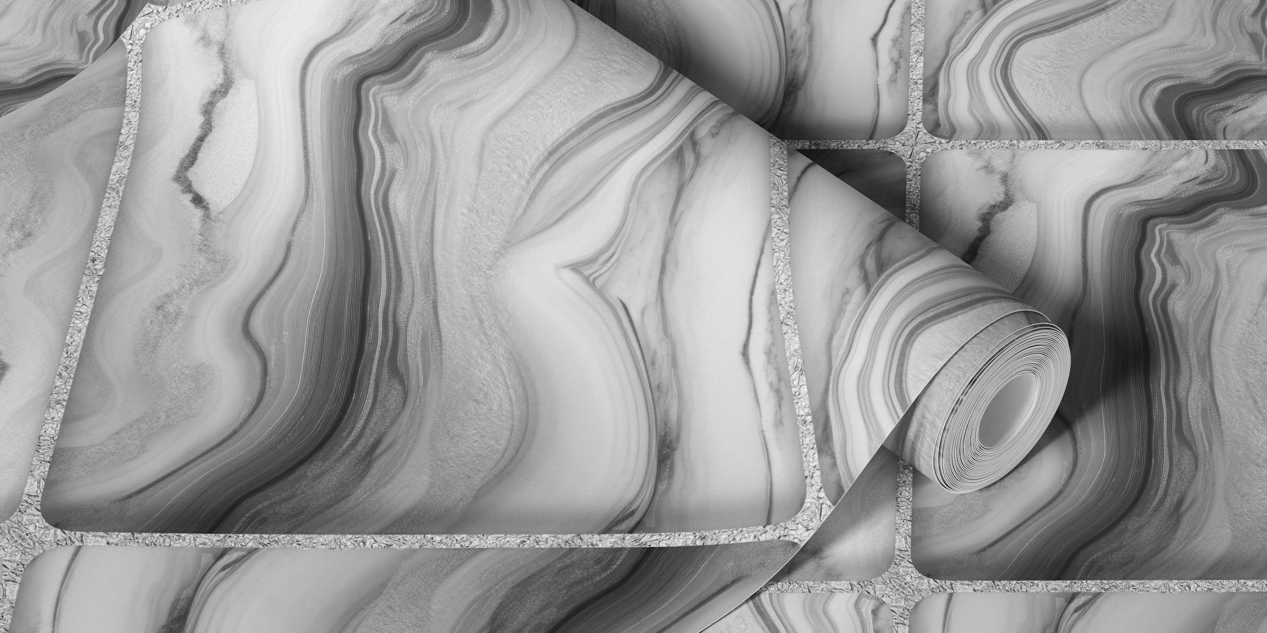 Papel pintado De Luxe Marble Rhombus Rhapsody Silver