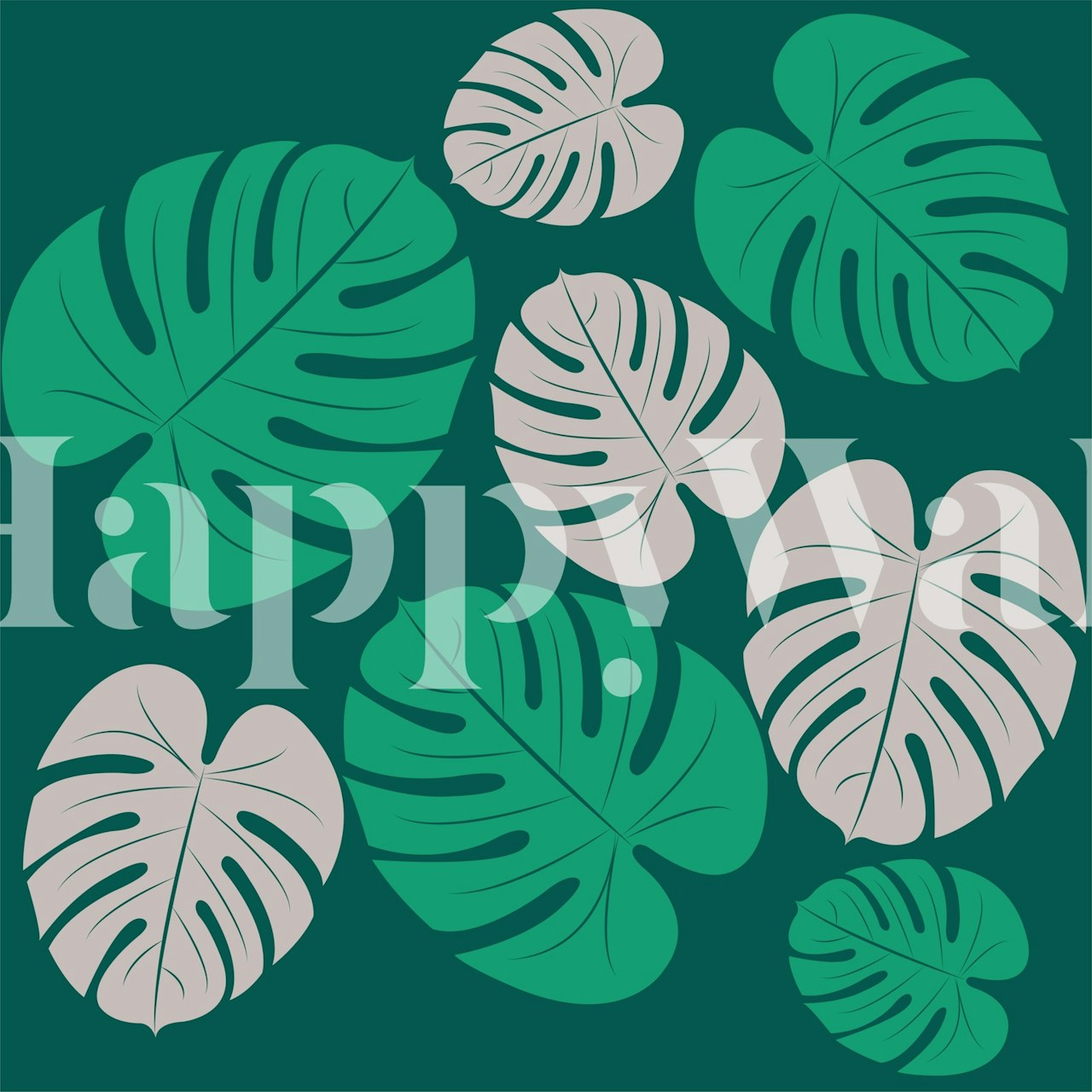 Tropical palm leaves in jade and taupe wallpaper