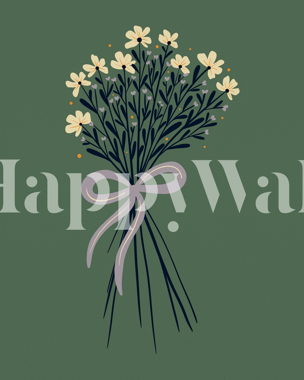 sage green and cream floral bouquet wall mural with bow tie