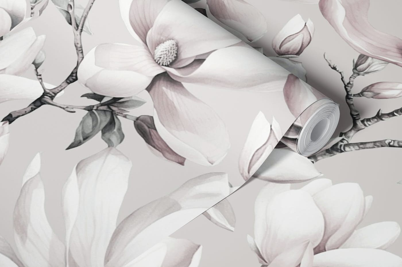 Magnolia Floral Nostalgia Light Pink White wallpaper roll