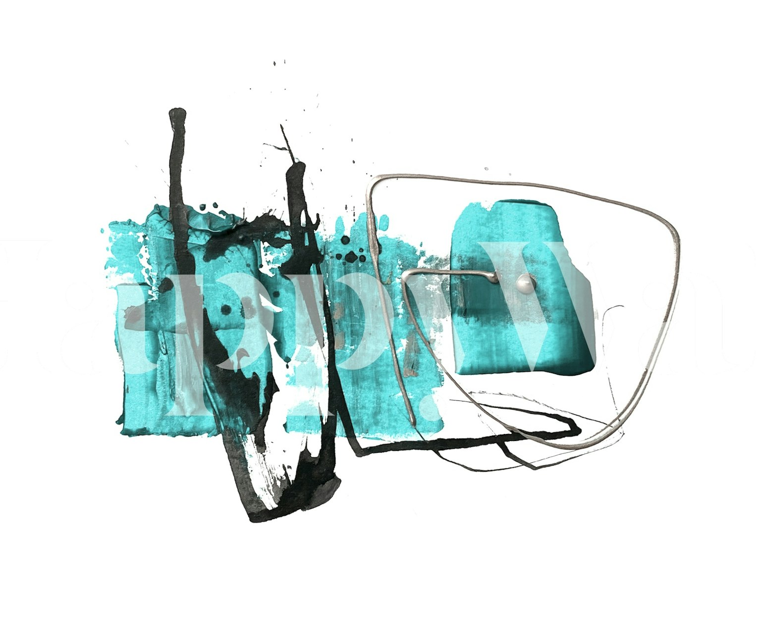 Turquoise Abstract Art Tapete in einem Raum