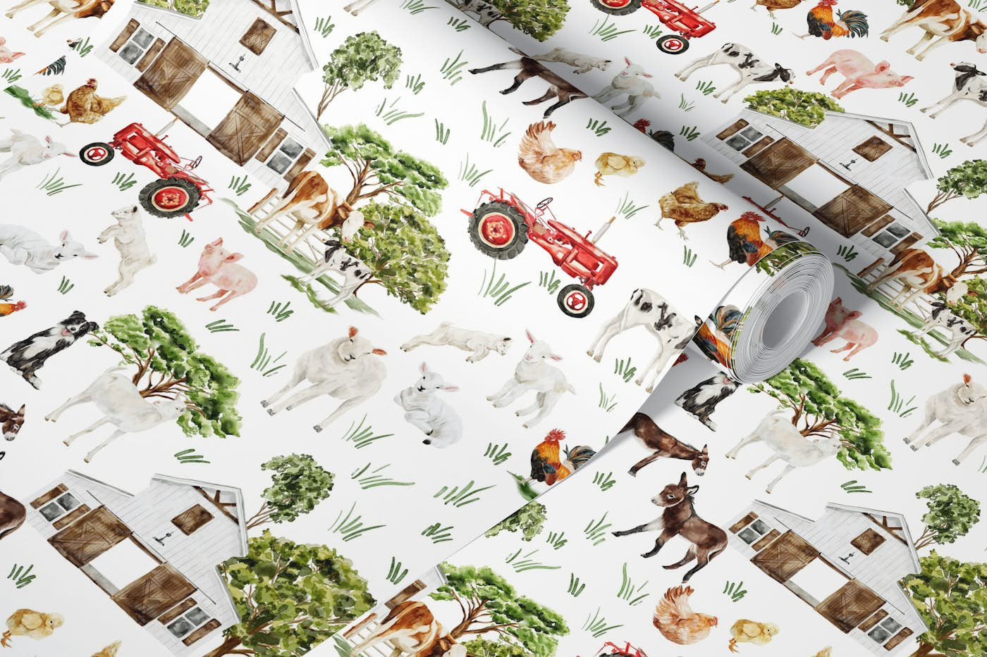 Nursery - Happy Farm Yard Pattern wallpaper roll