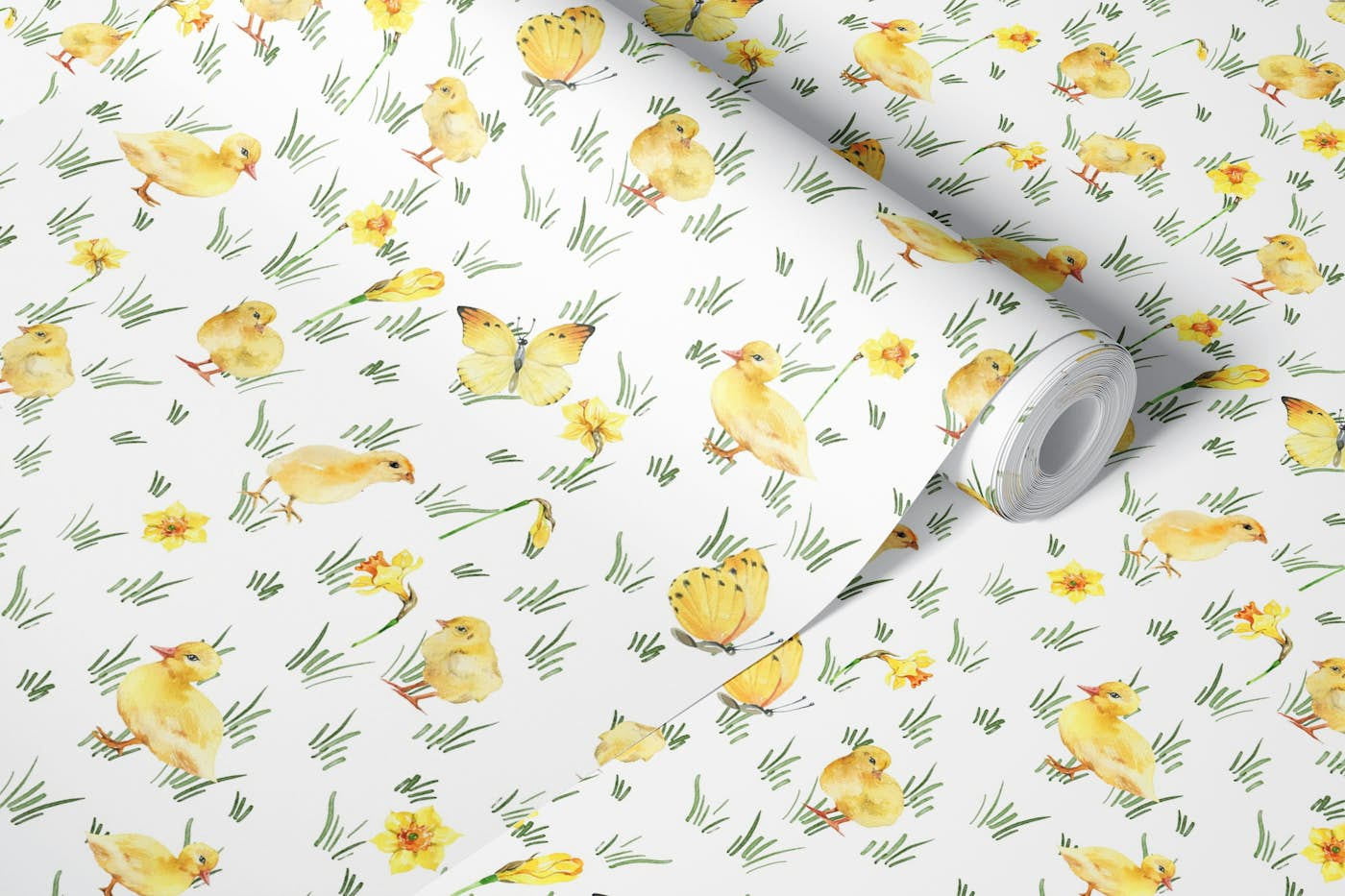 Nursery - Spring Meadow with Chick Butterfly wallpaper roll