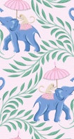 Monkey and elephant with pink wallpaper