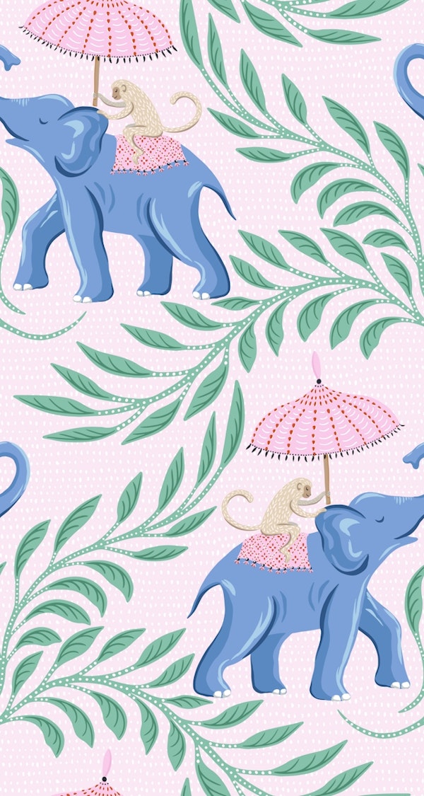 Monkey and elephant with pink