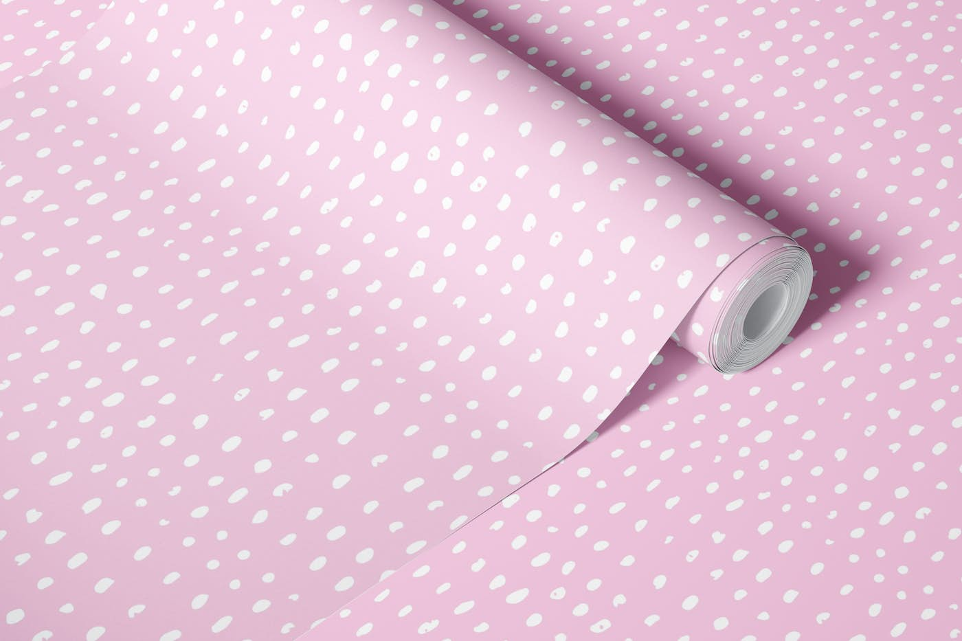 Hand drawn dots on vibrant pink wallpaper roll