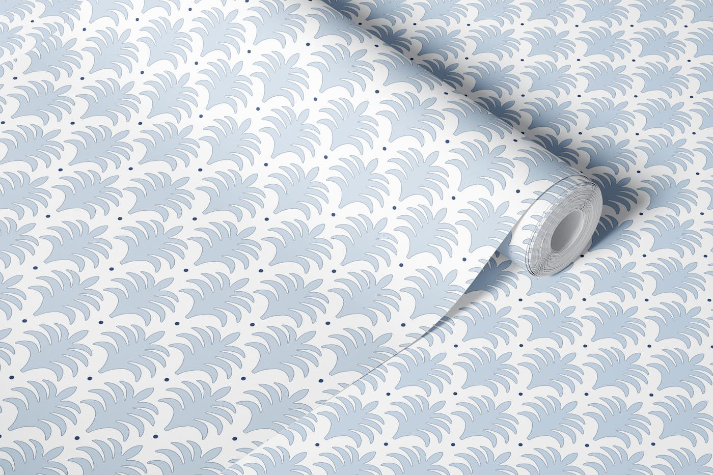 Simple palm fans in blue wallpaper roll