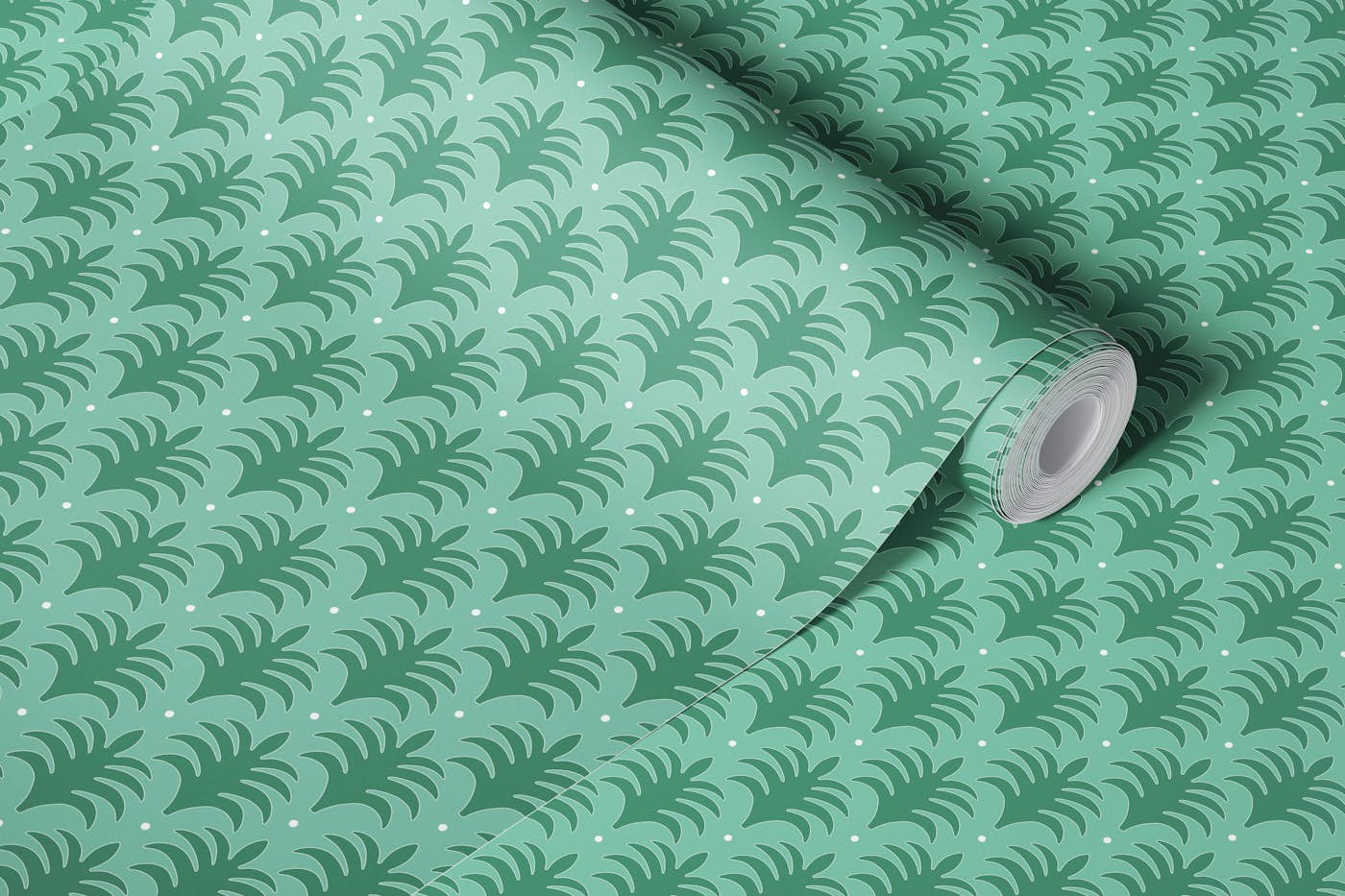 Simple palm fans in green wallpaper roll