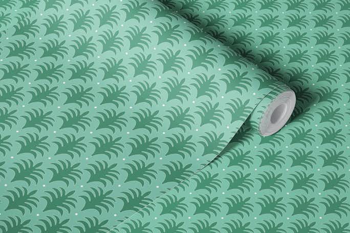 Simple palm fans in greenwallpaper roll