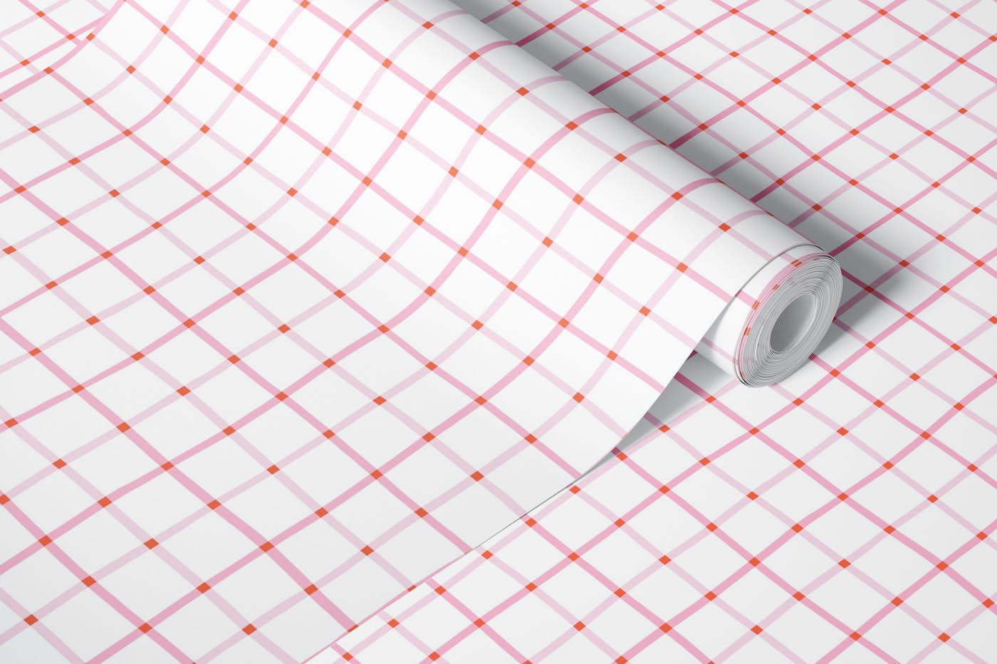 Hand drawn grid in pink and orange wallpaper roll