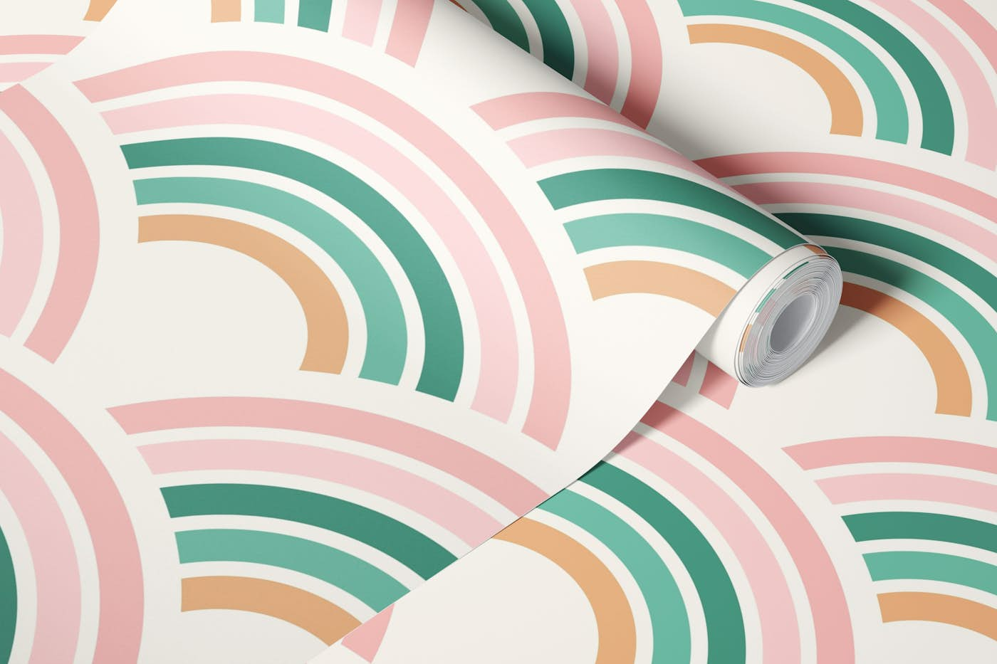 Blush & Green Rainbow Pattern wallpaper roll