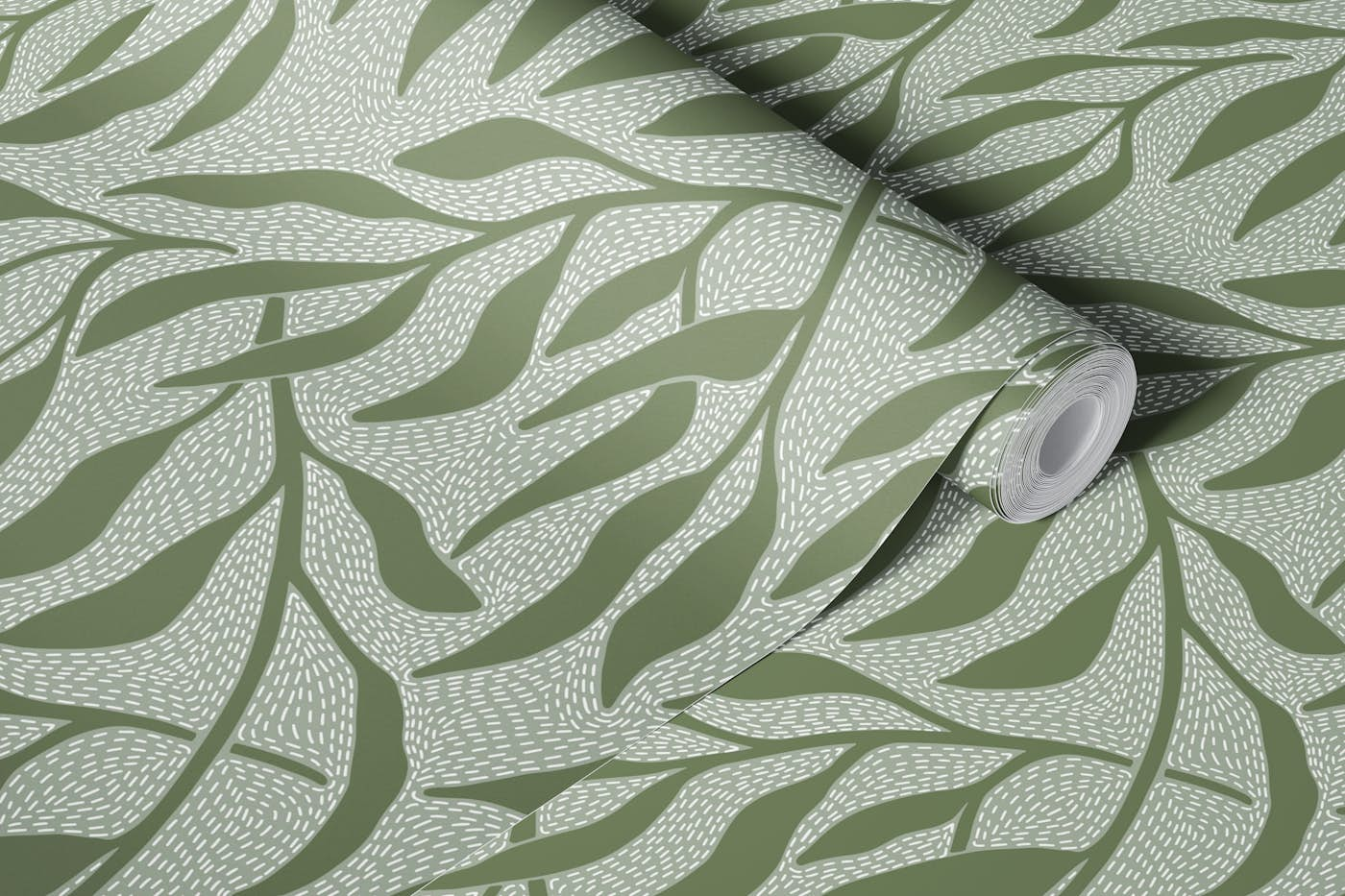 Minimal branches - sage green wallpaper roll