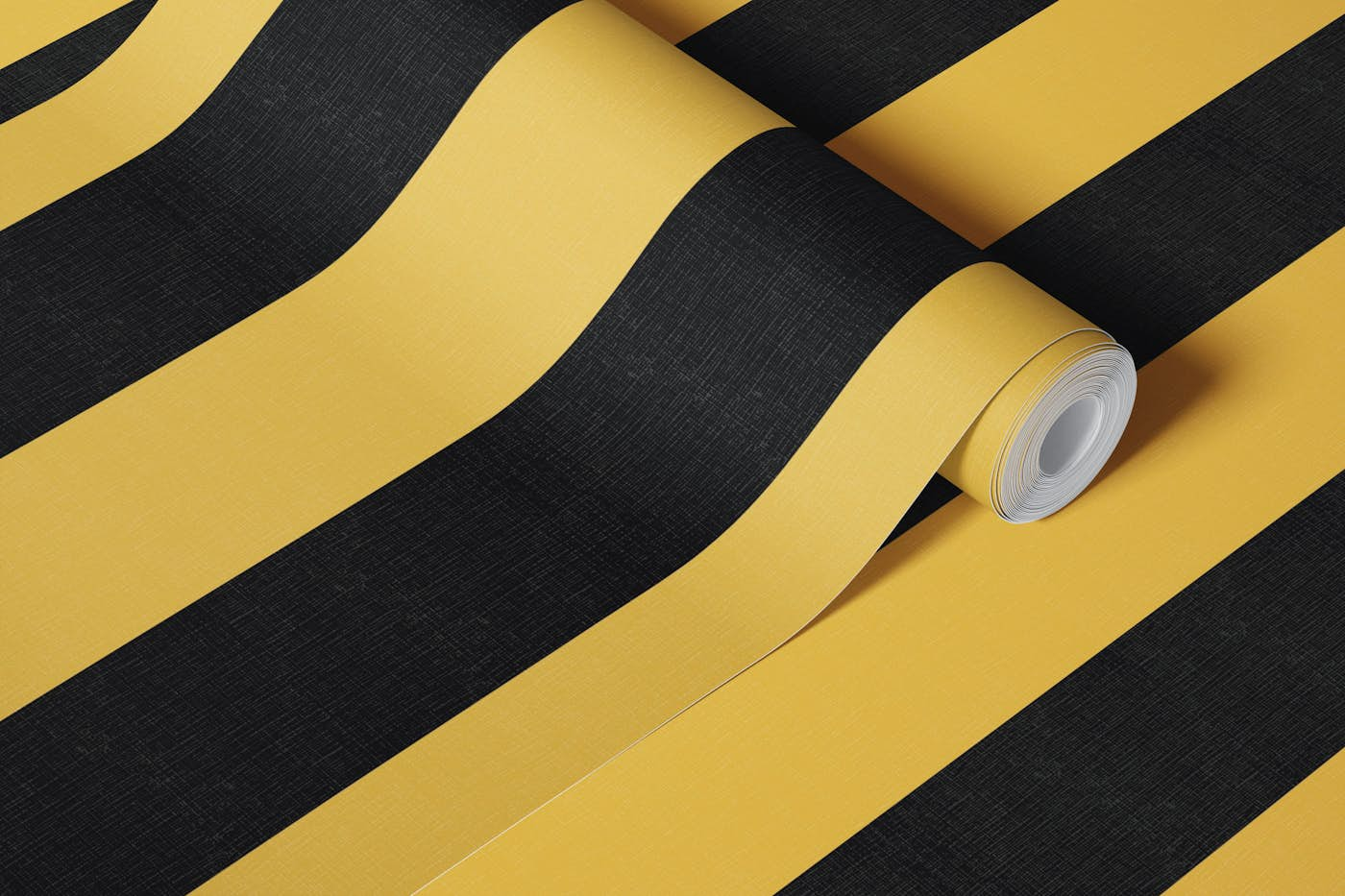 Wide textured stripes - black and yellow wallpaper roll