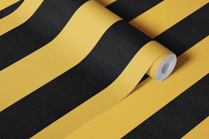 Wide textured stripes - black and yellowwallpaper roll