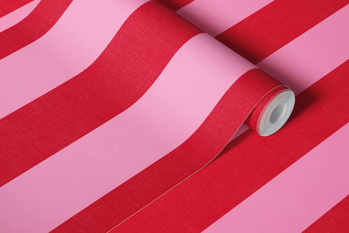 Wide textured stripes - pink and redwallpaper roll