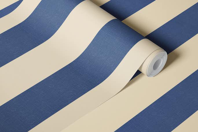 Wide textured stripes - navy blue and beigewallpaper roll