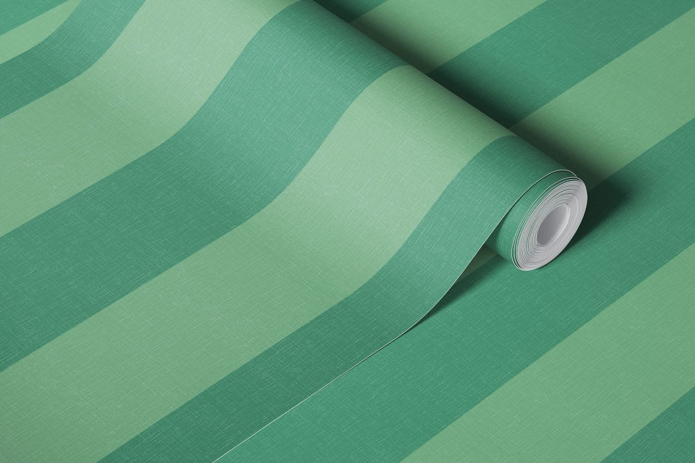 Wide textured stripes - green wallpaper roll