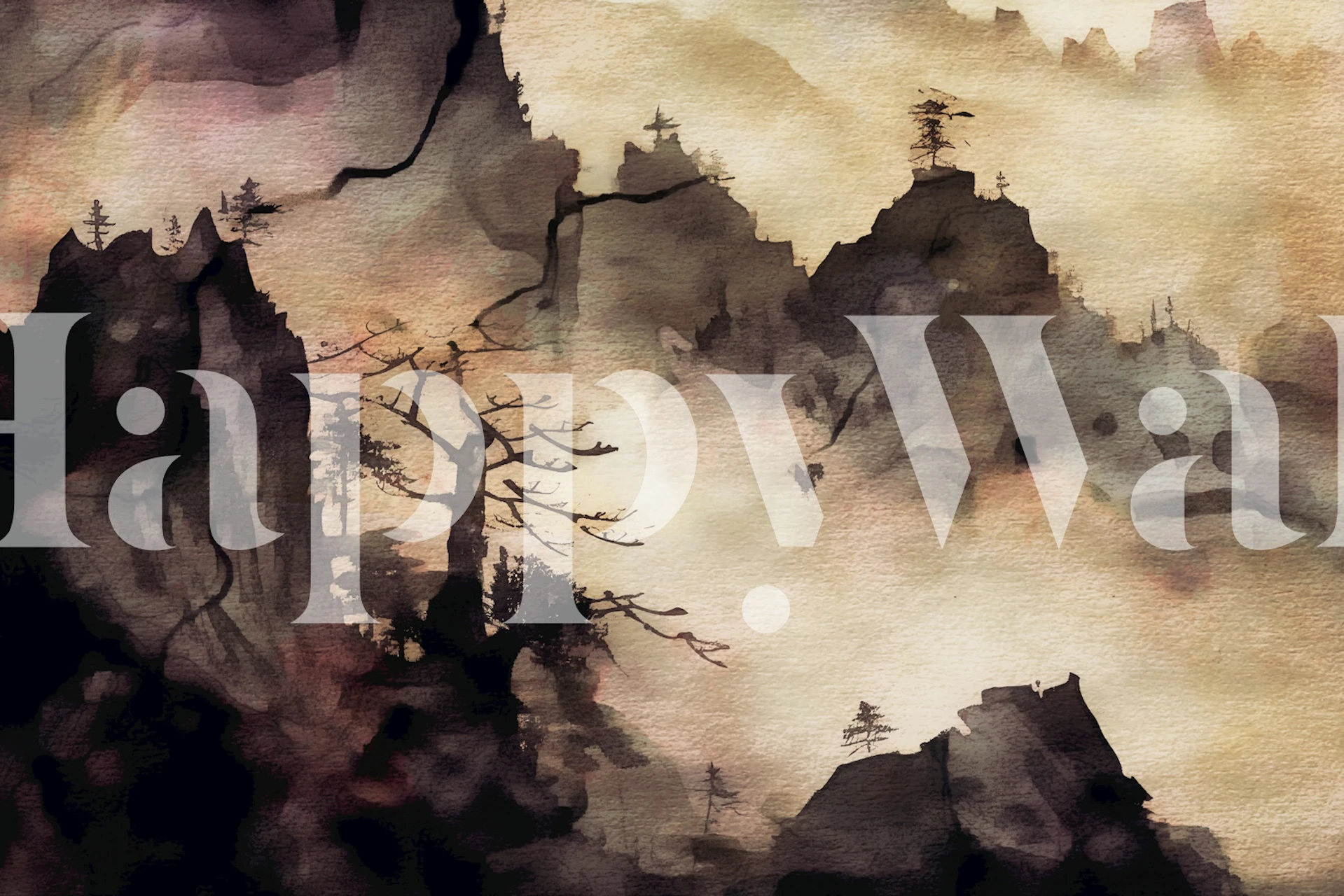 Misty Moody Mountain Forest akvarel pozadina