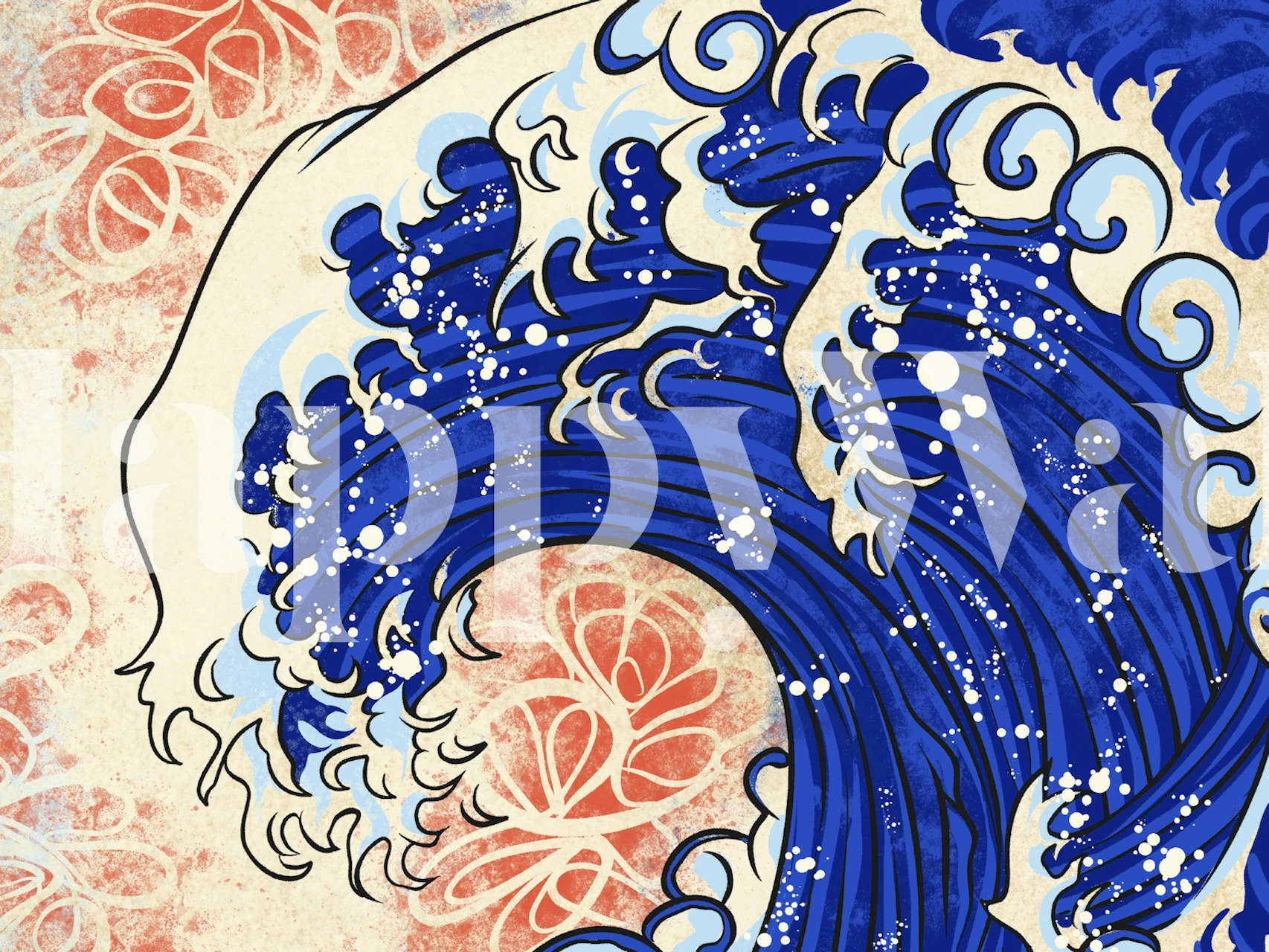 Papel pintado Onda Japonesa exhibido en una habitación