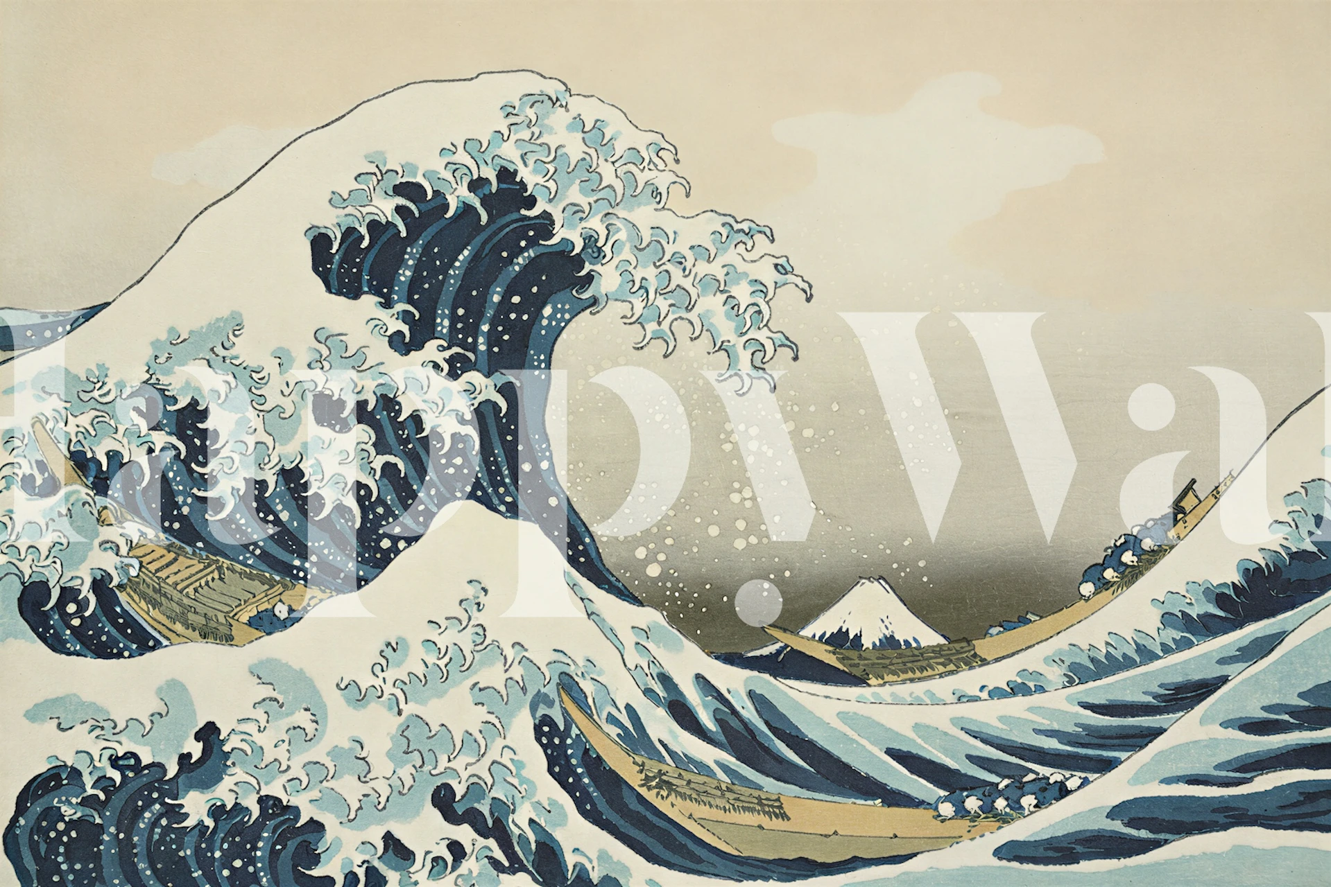 Japanese wave pattern in blue and cream colors wallpaper
