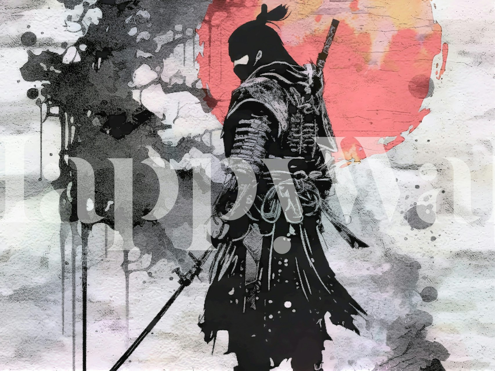 Papier peint Samurai Grunge affiché dans une pièce