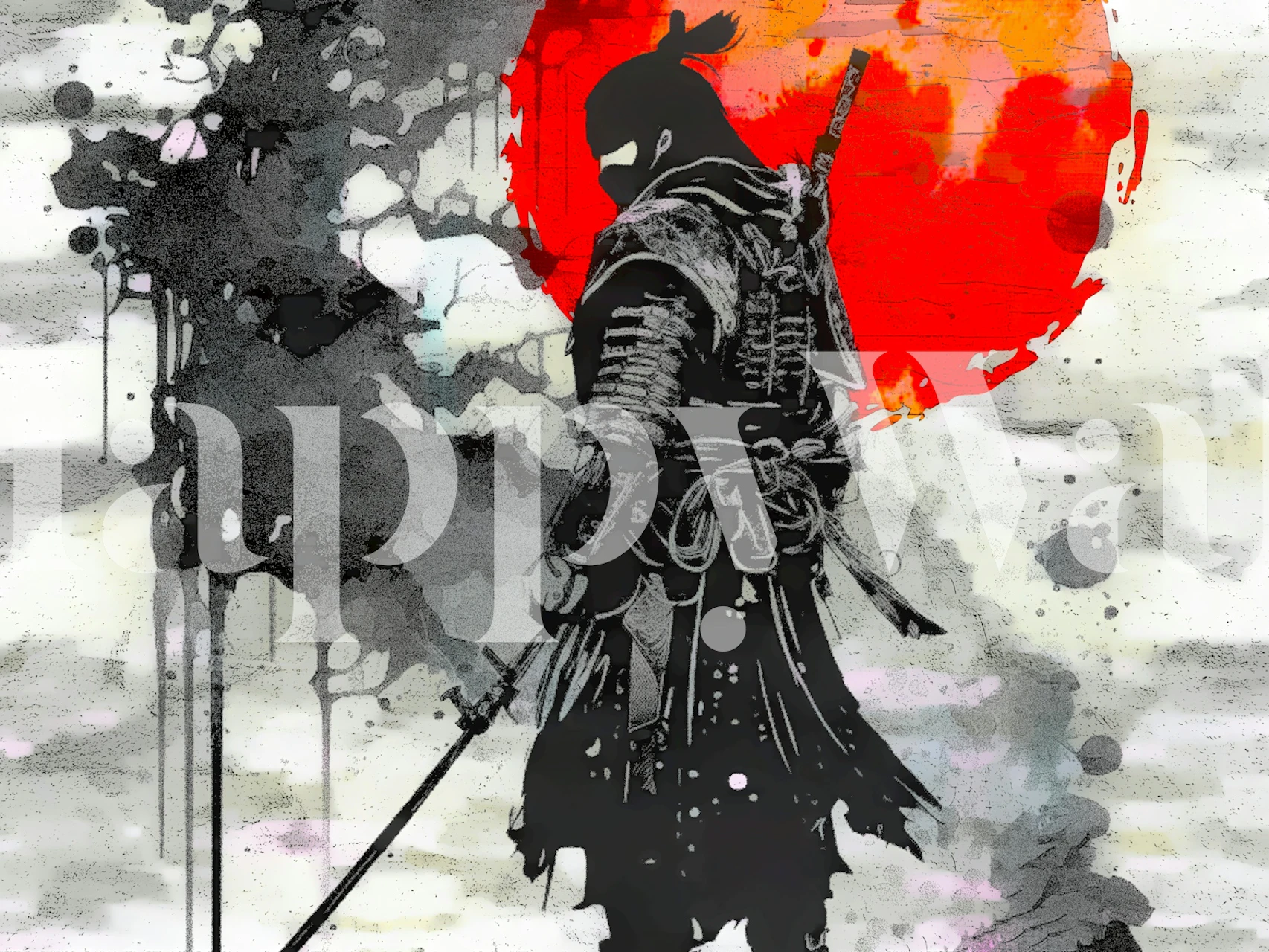 Samurai wallpaper in a modern room