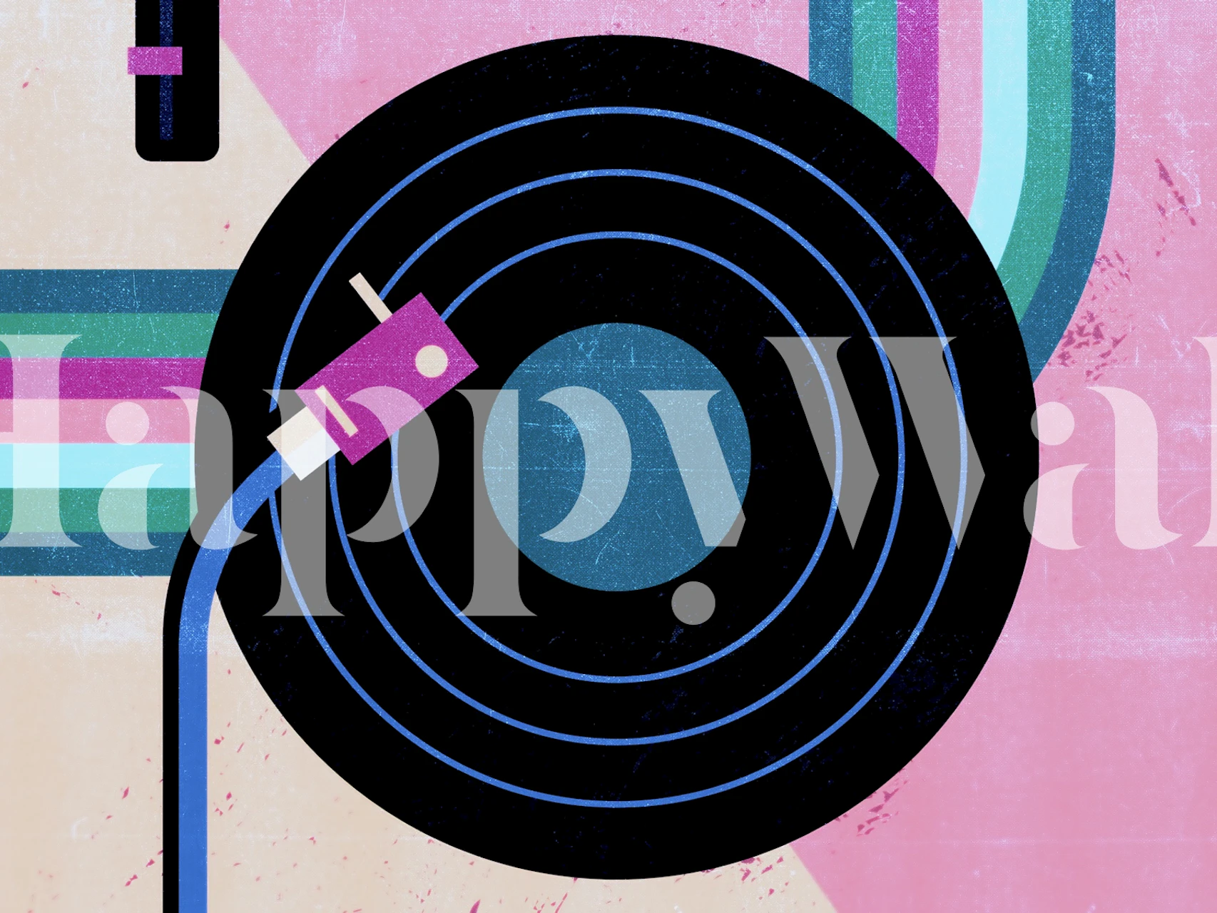 Retro vinyl record and turntable in pop art style wall mural
