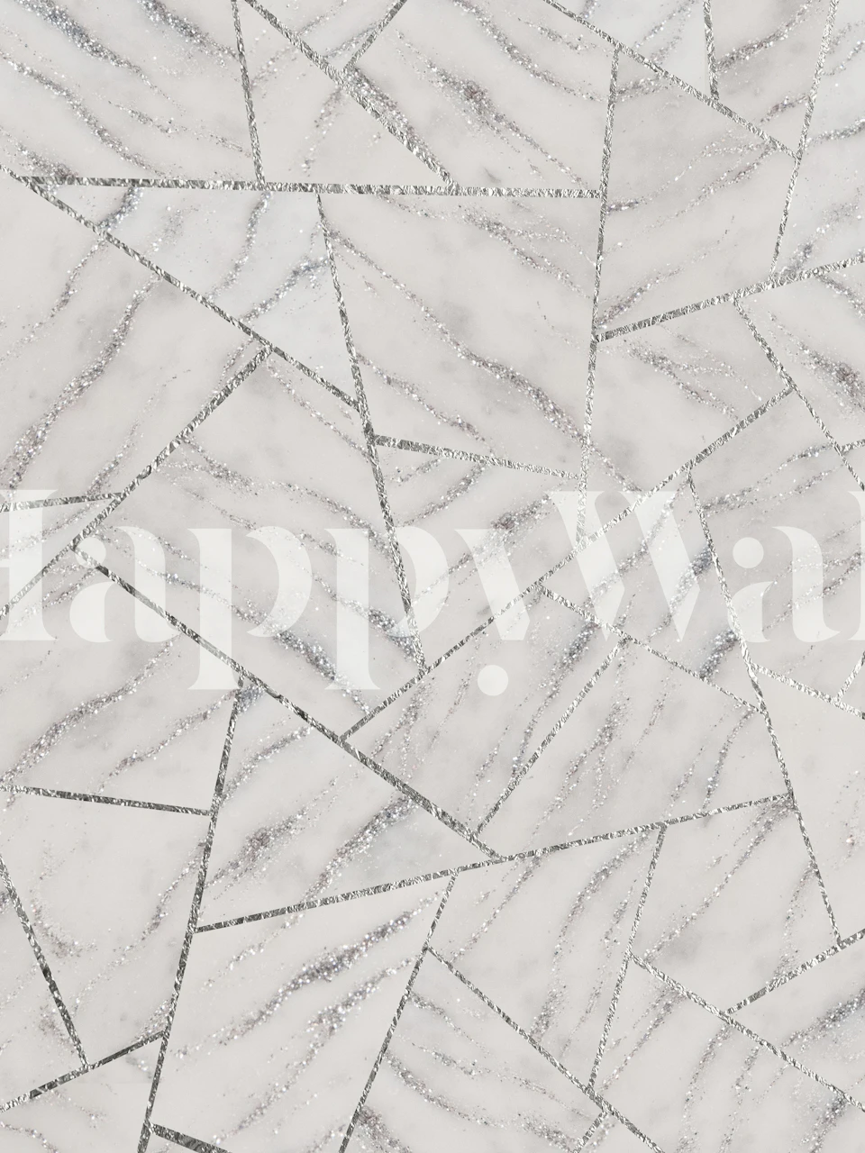 Geometric silver and white marble pattern wallpaper