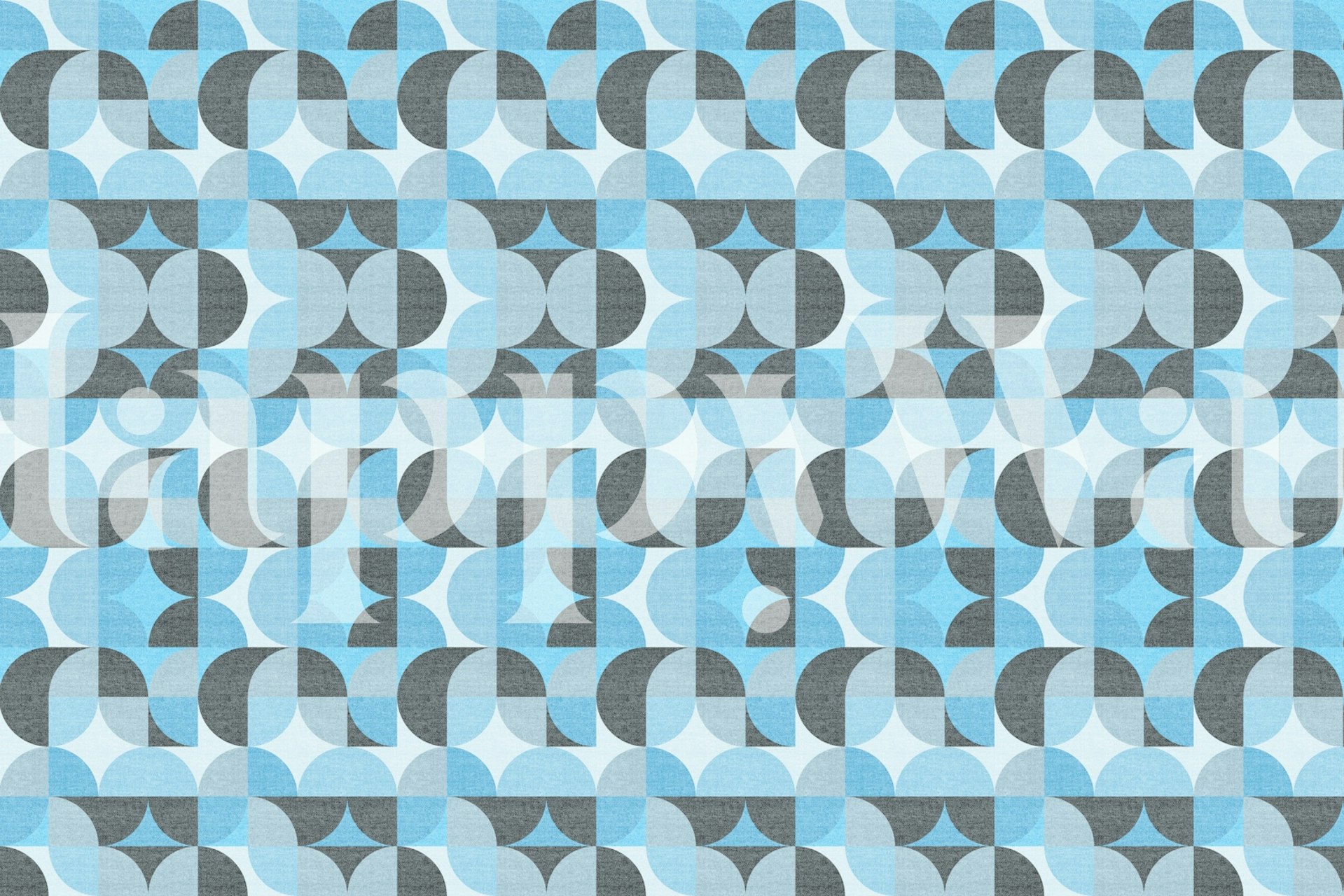 Vibrant aqua, grey, and white retro geometric pattern wall mural