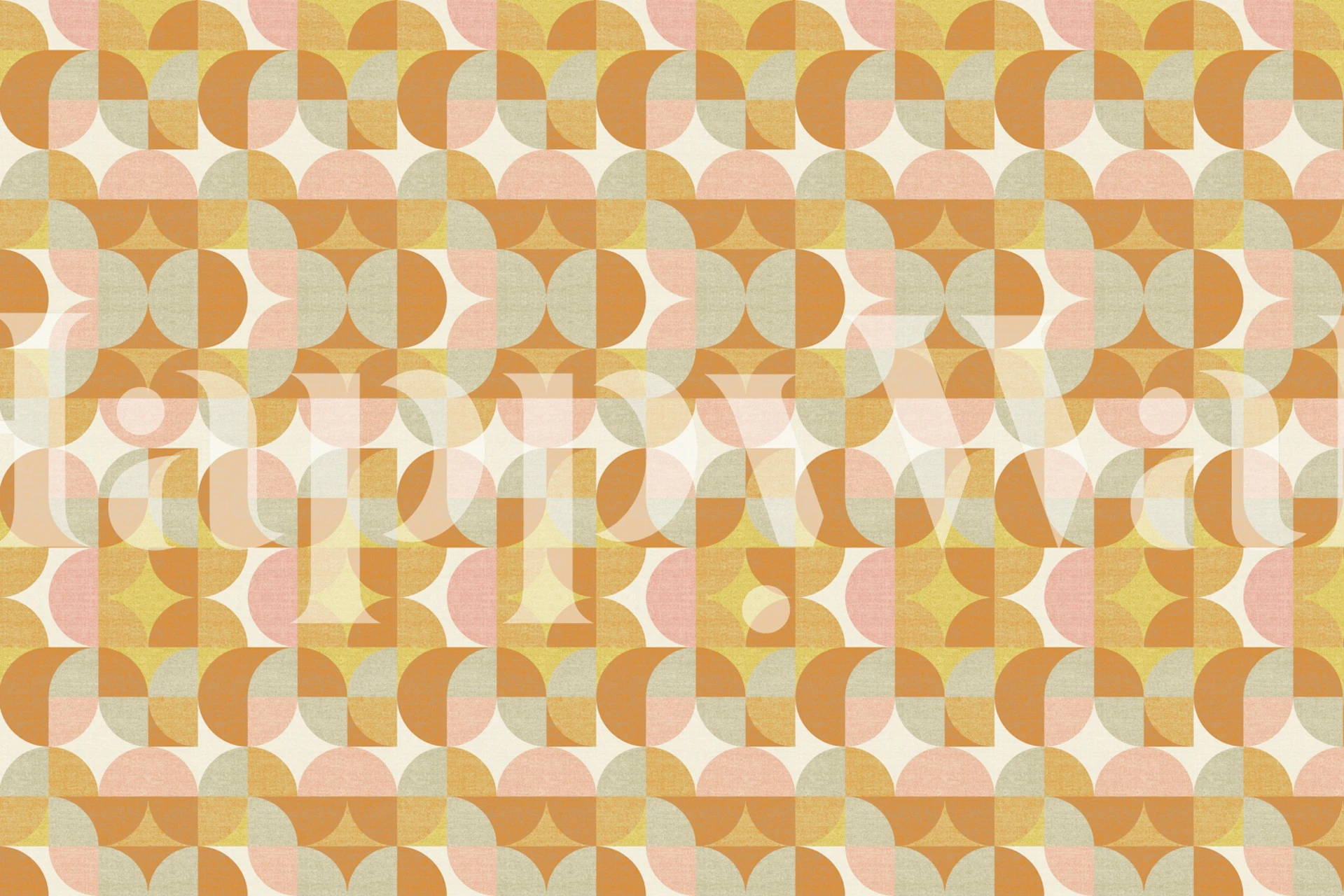 Retro geometric pattern wall mural in yellow and orange hues on happywall.com