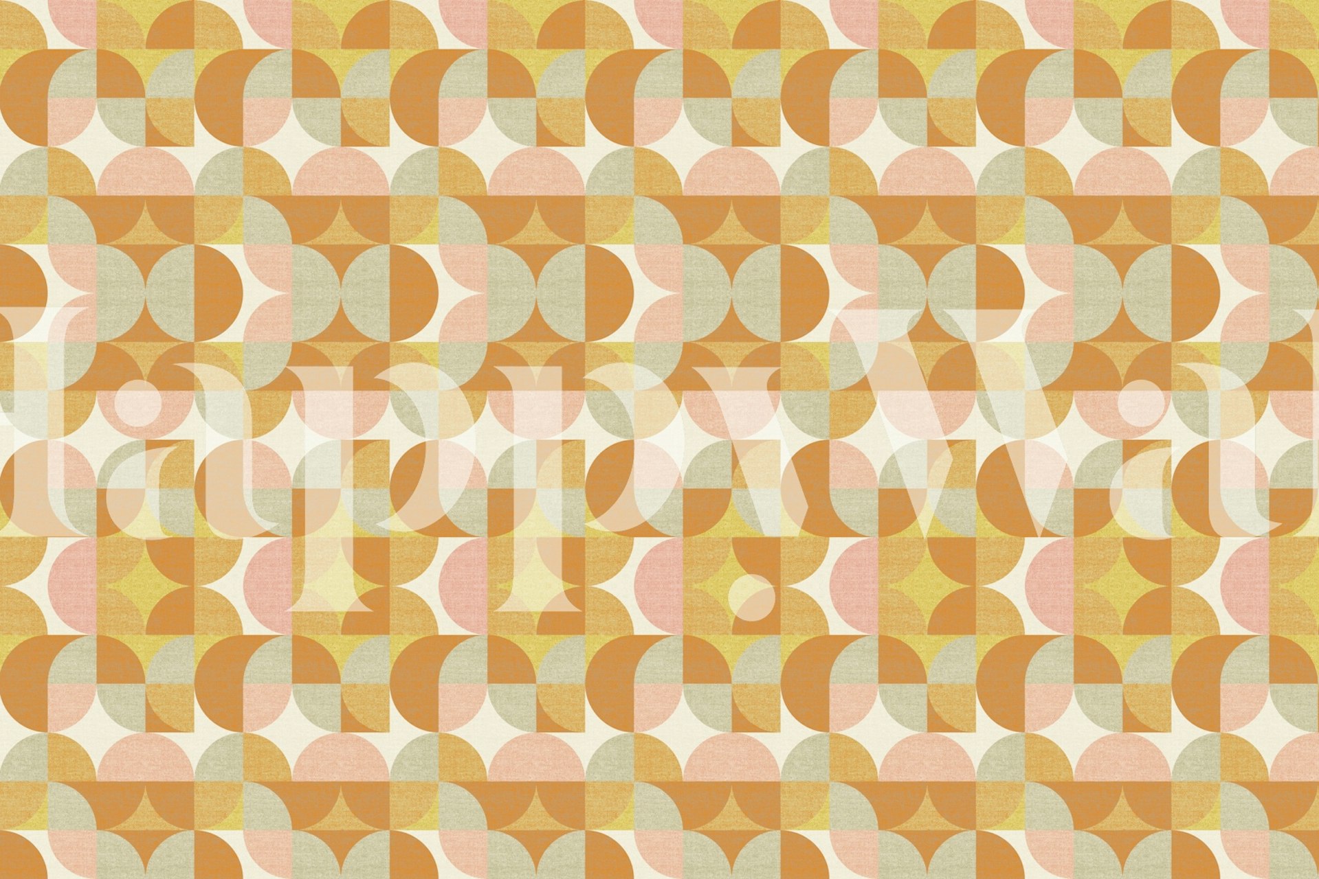 Retro geometric pattern wall mural in yellow and orange hues on happywall.com