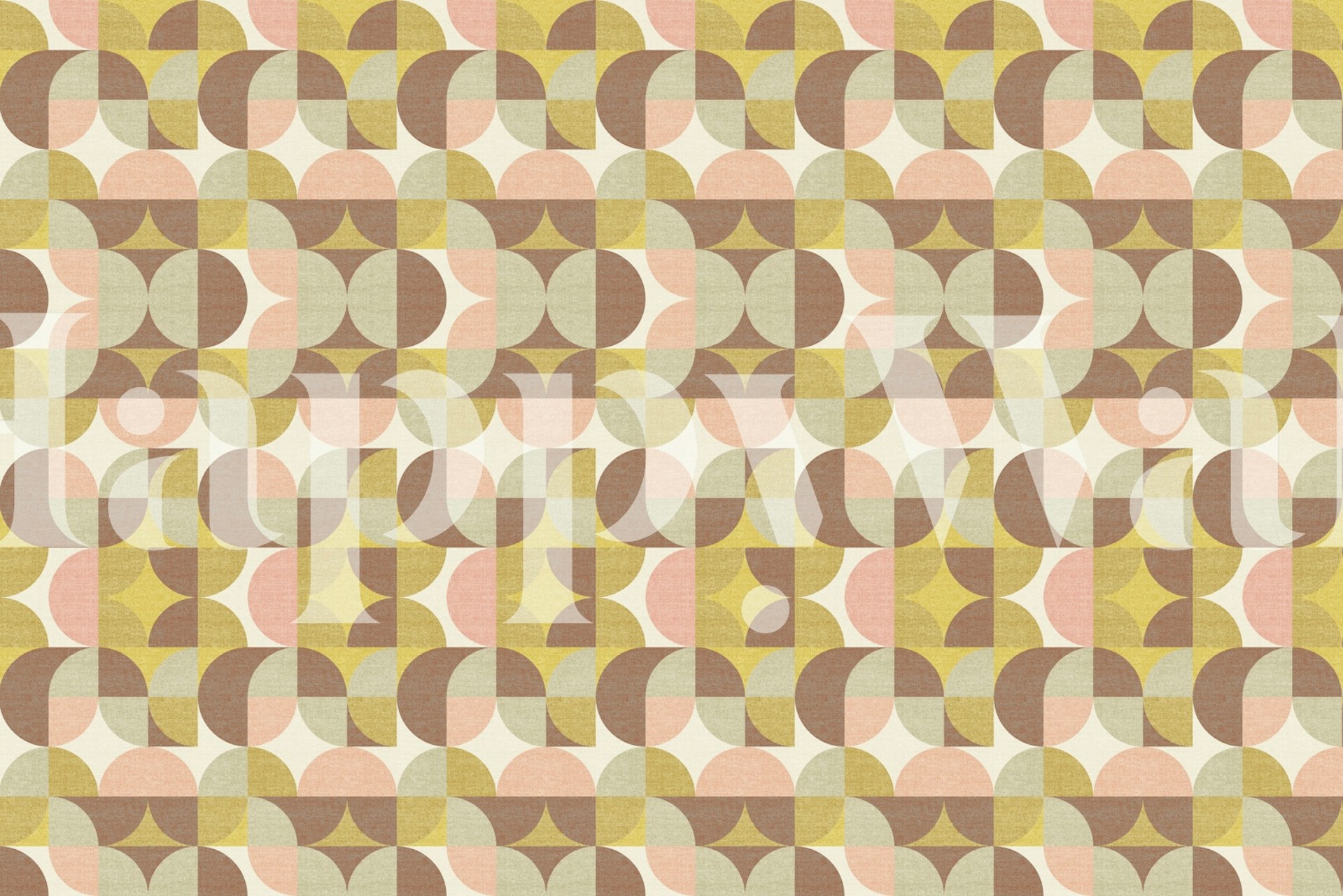 Retro geometric pattern in sage, brown, pink colors wallpaper
