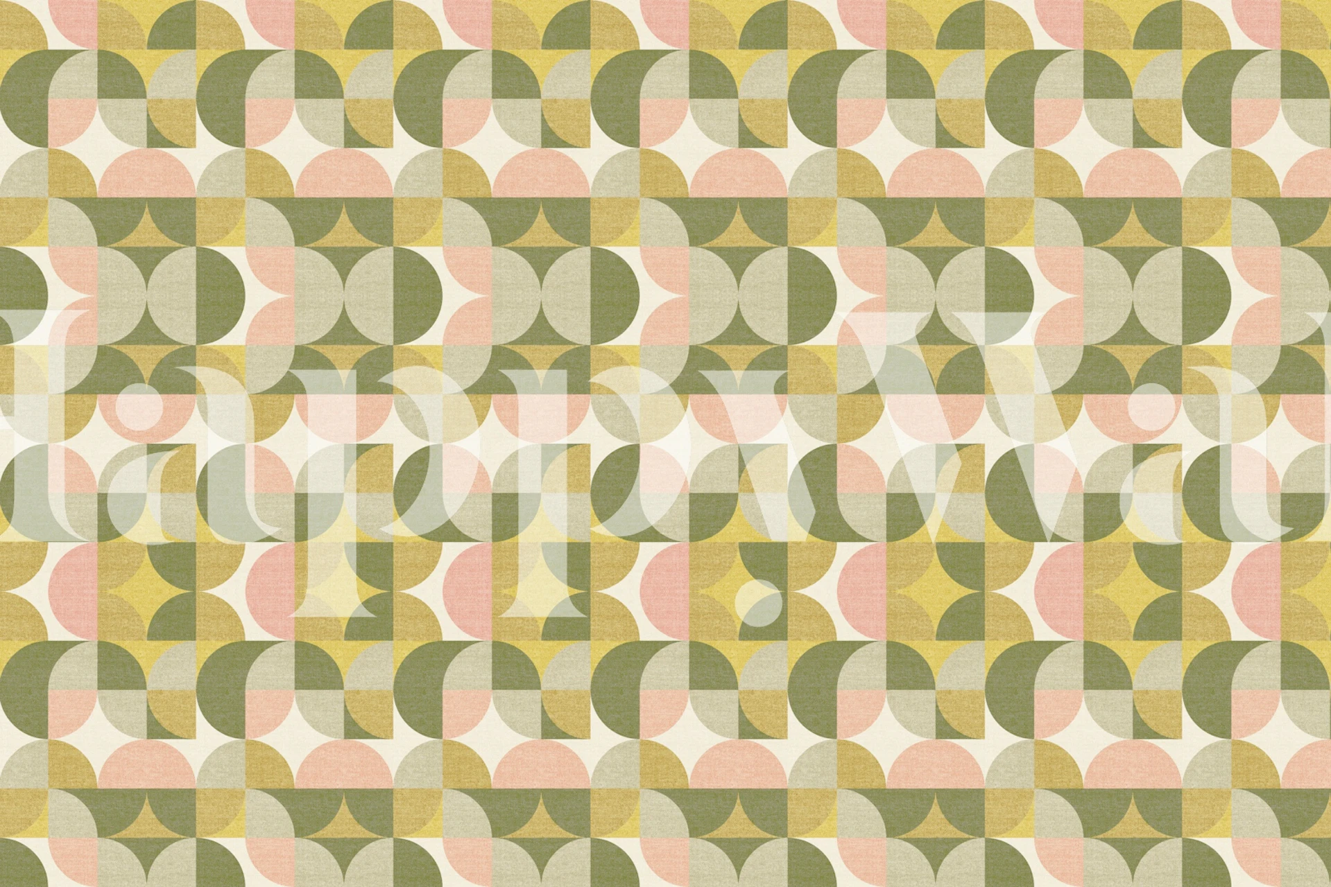 Retro Geometric Pattern Sage Yellow Pink u postavci sobe