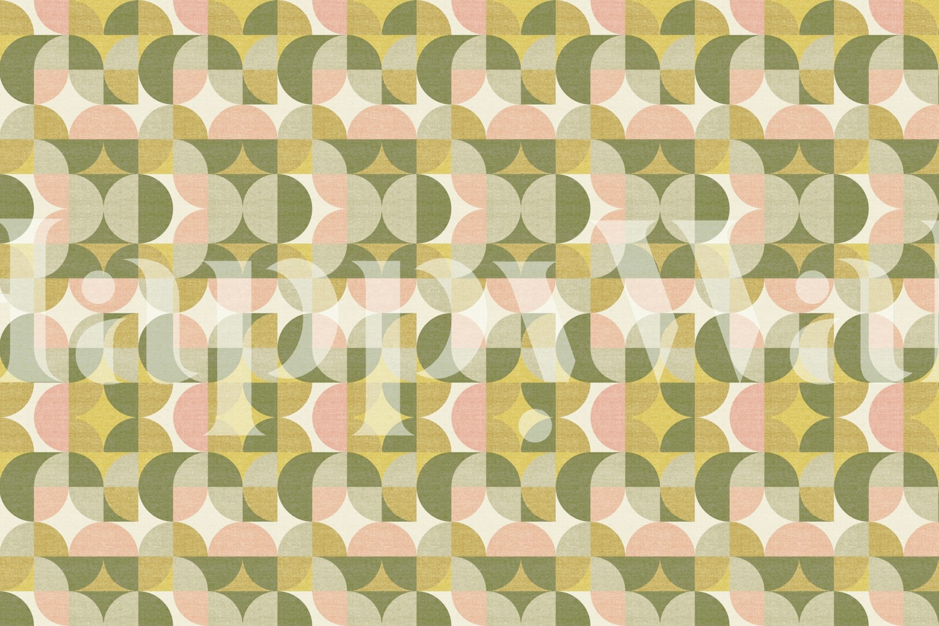 Geometric pattern in sage green, yellow, and pink wallpaper