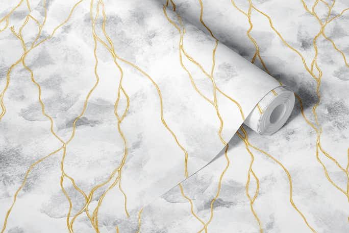 White Marble with golden veinswallpaper roll