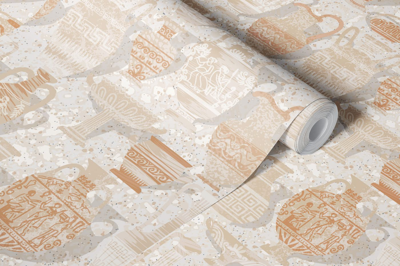 Antique pottery warm neutral wallpaper roll