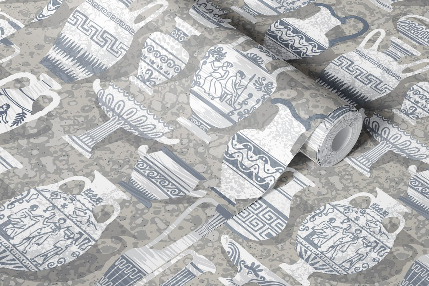 Antique pottery neutral wallpaper roll