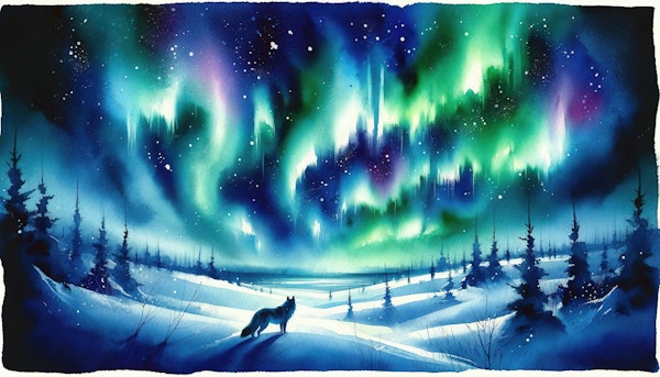 Arctic Fox and Northern Lights