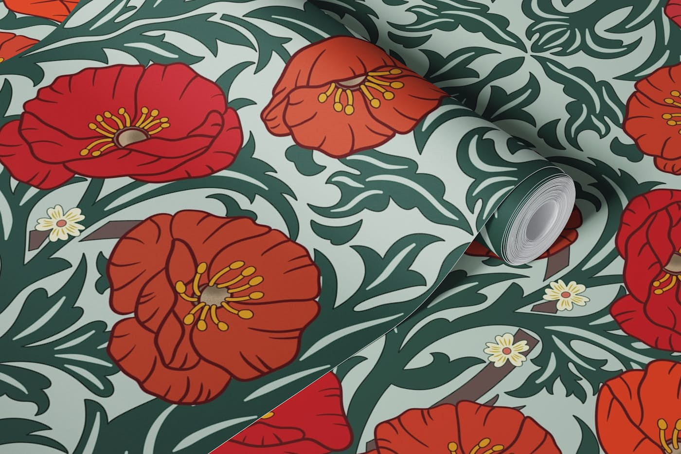 Magical Poppies in Retro Style 7 wallpaper roll