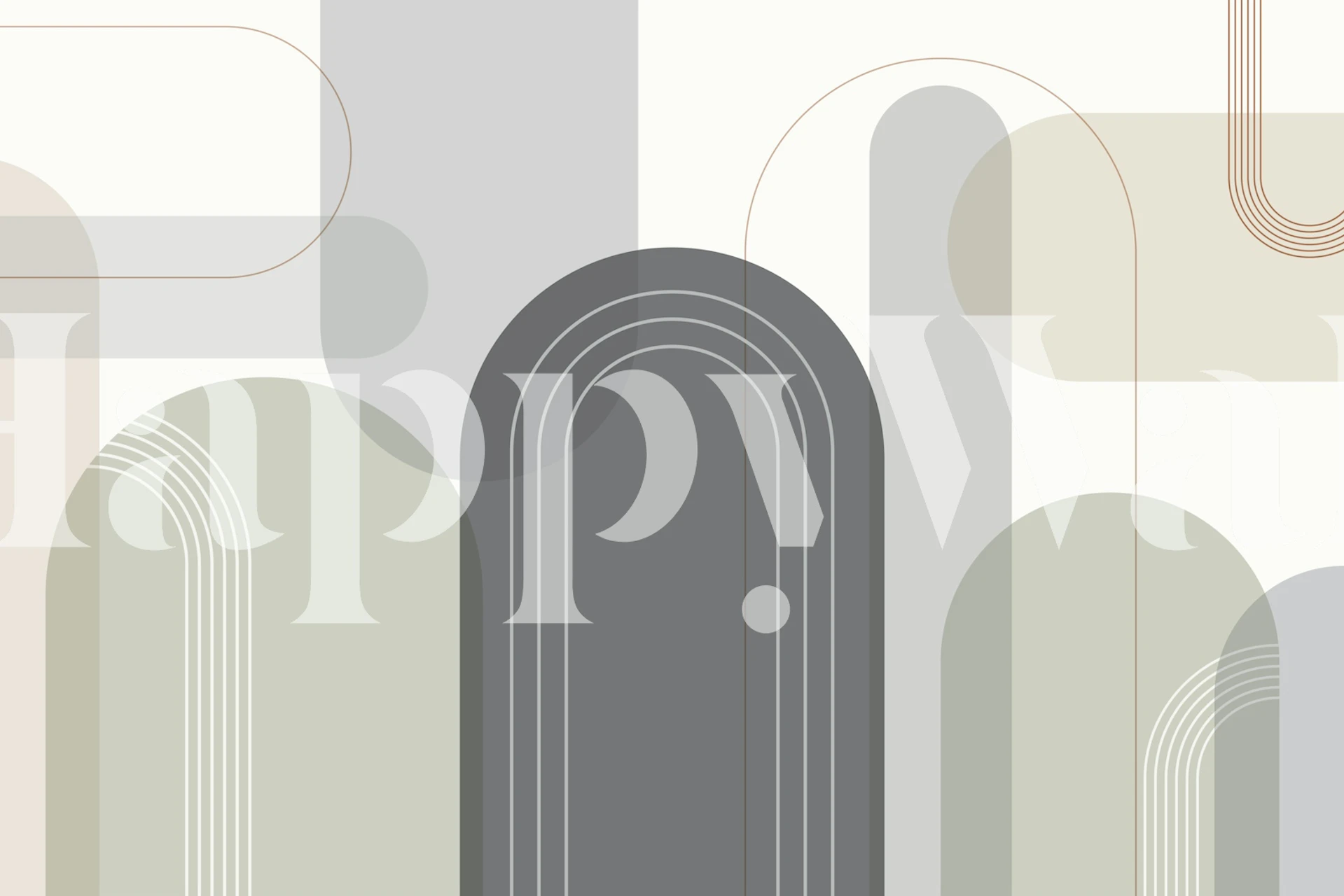 Grafisk vægmaleri af overlappende buer i neutrale toner