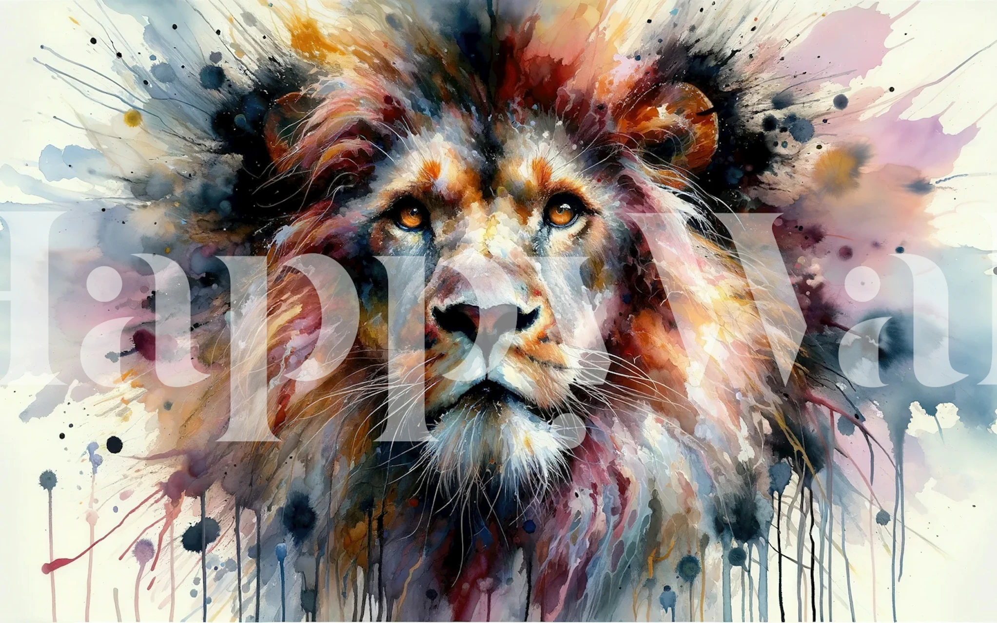 Watercolor lion wall mural in artistic style