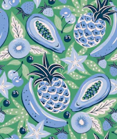 Tropical fruit - green and blue tapete