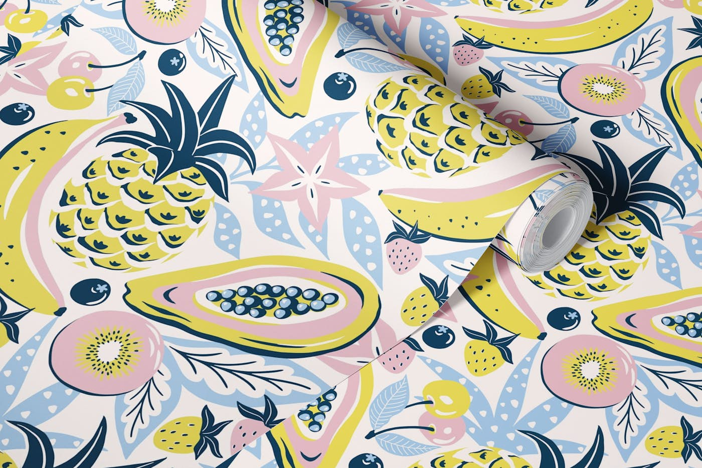 Tropical fruit - yellow and pink wallpaper roll