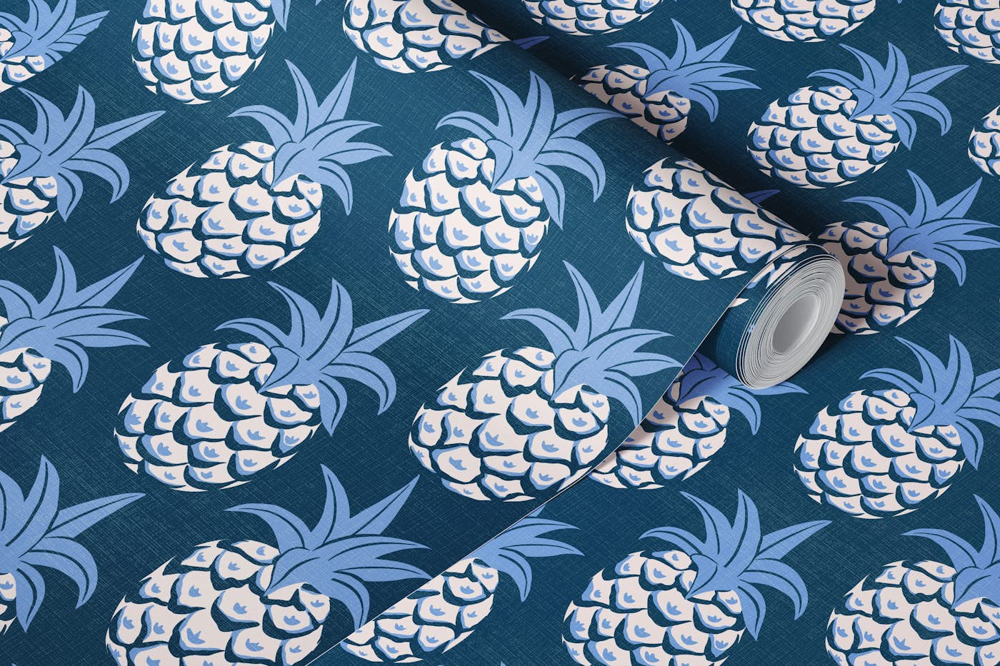 Tropical pineapples - blue wallpaper roll