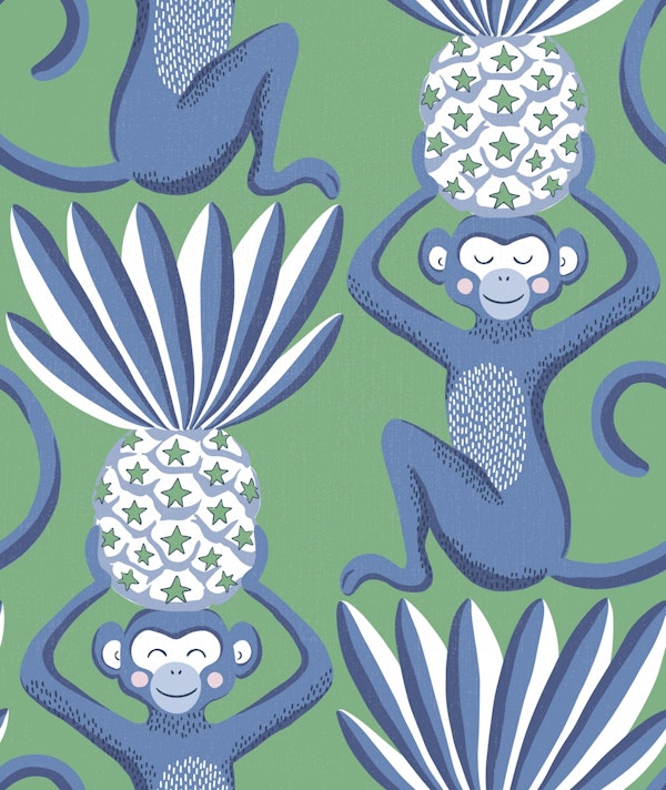Monkeys and pineapples - blue and green