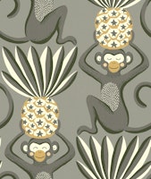 Monkeys and pineapples - brown and yellow wallpaper