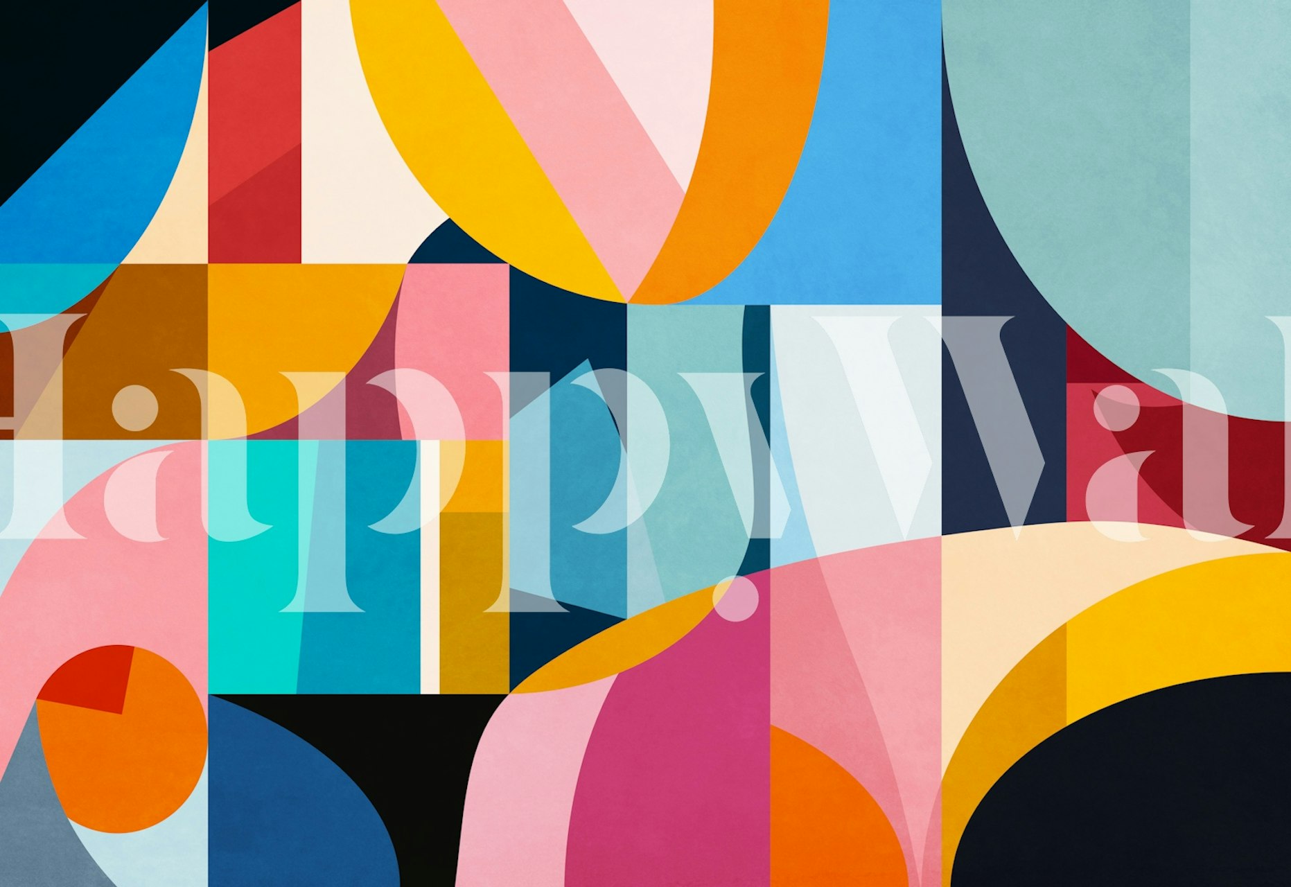 Abstract geometric shapes wall mural in vibrant colors