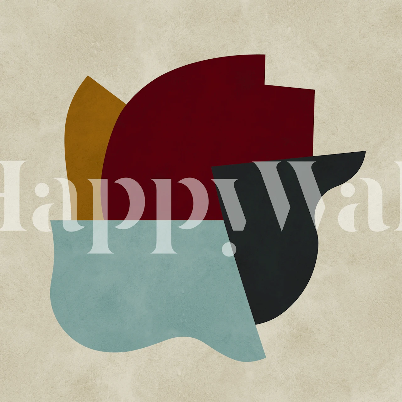 Colorful abstract shapes in red, teal, yellow, and black wallpaper